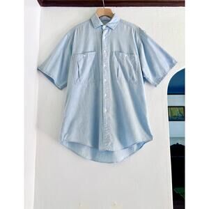 Vintage Light Denim Chambray Single Stitch Button Up- Size Women's Med, USA Made